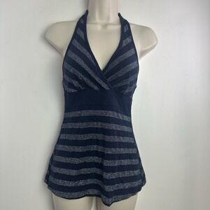 Vintage Y2k Halter Tank Top Stripes Blue Coachella Festival Retro Metallic Small